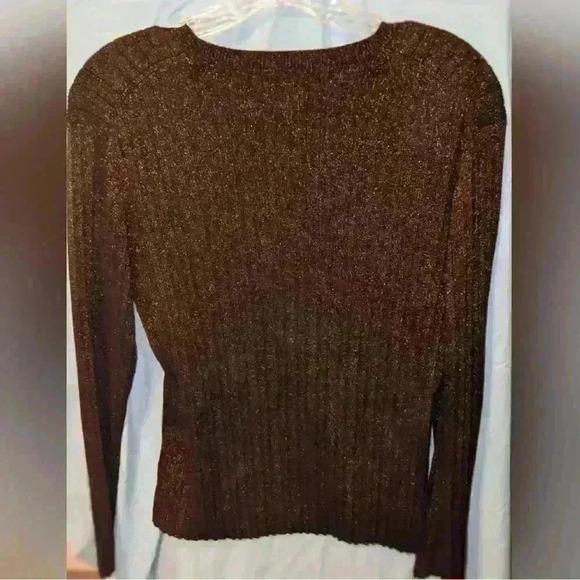 CHICOS Chocolate Copper Sparkly V- Neck Sweater - A73 - Picture 4 of 4
